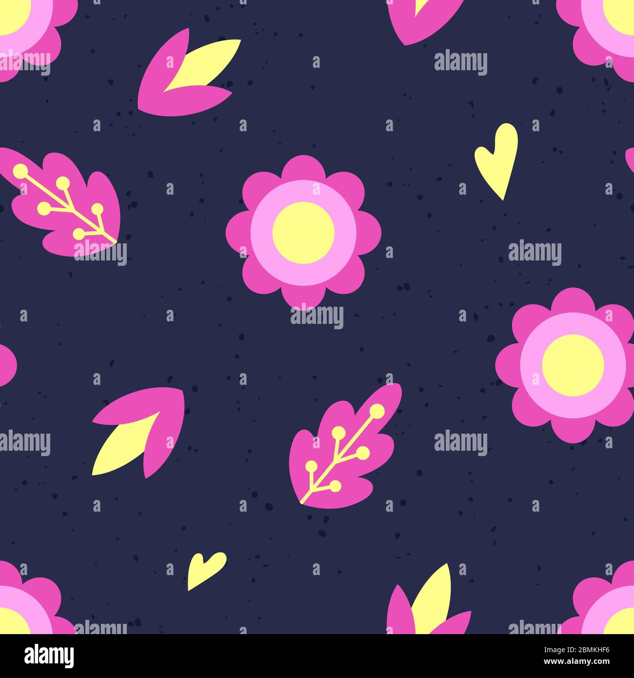 Vector bright floral seamless pattern on the dark background. Botanical ...