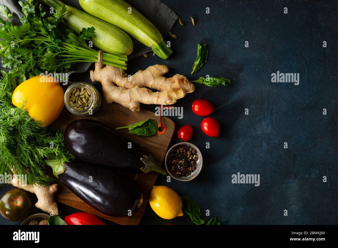 Various fresh vegetables top view. Healthy food ingredients Stock Photo ...