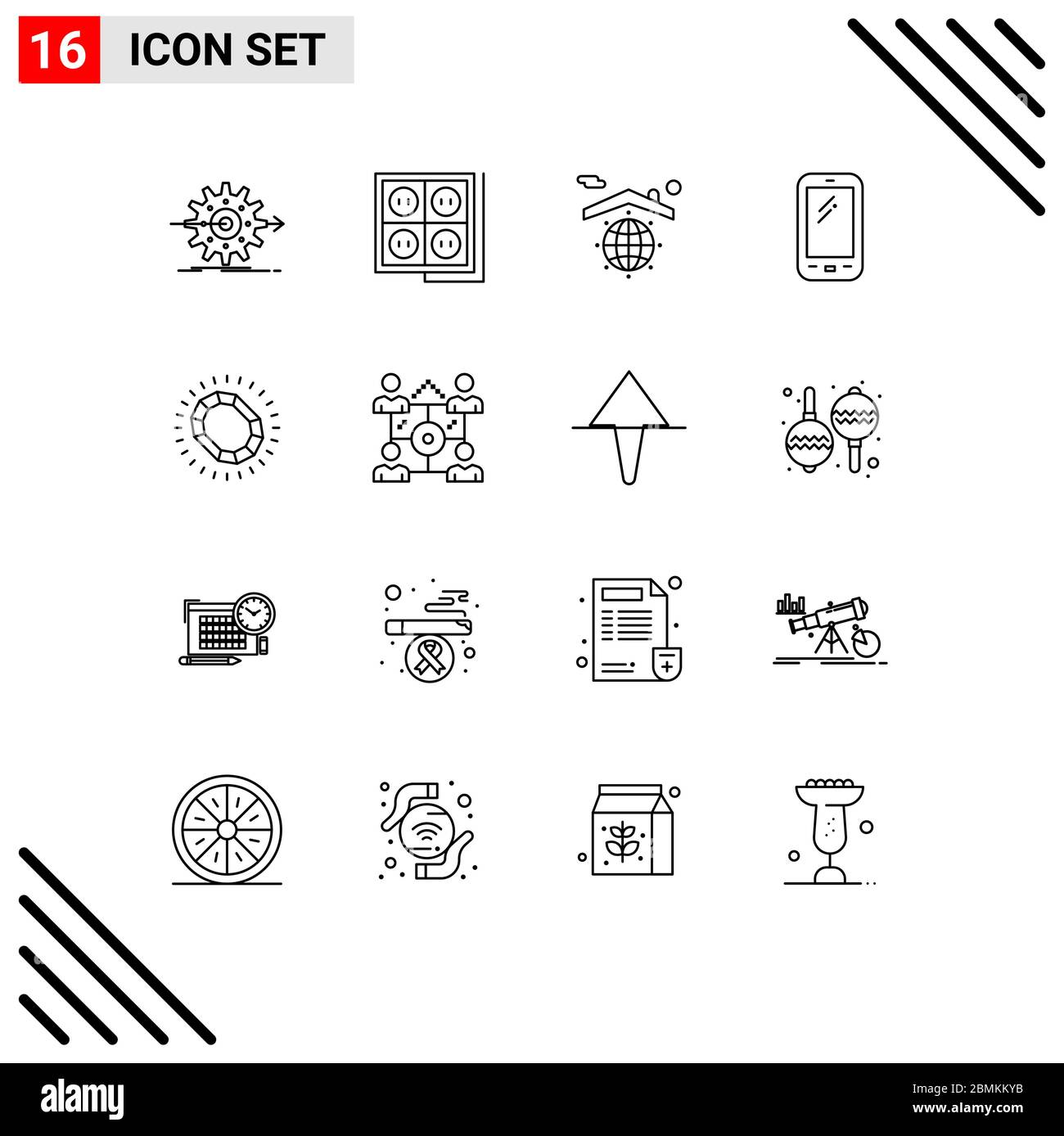 Group of 16 Outlines Signs and Symbols for huawei, smart phone, socket, phone, home Editable Vector Design Elements Stock Vector