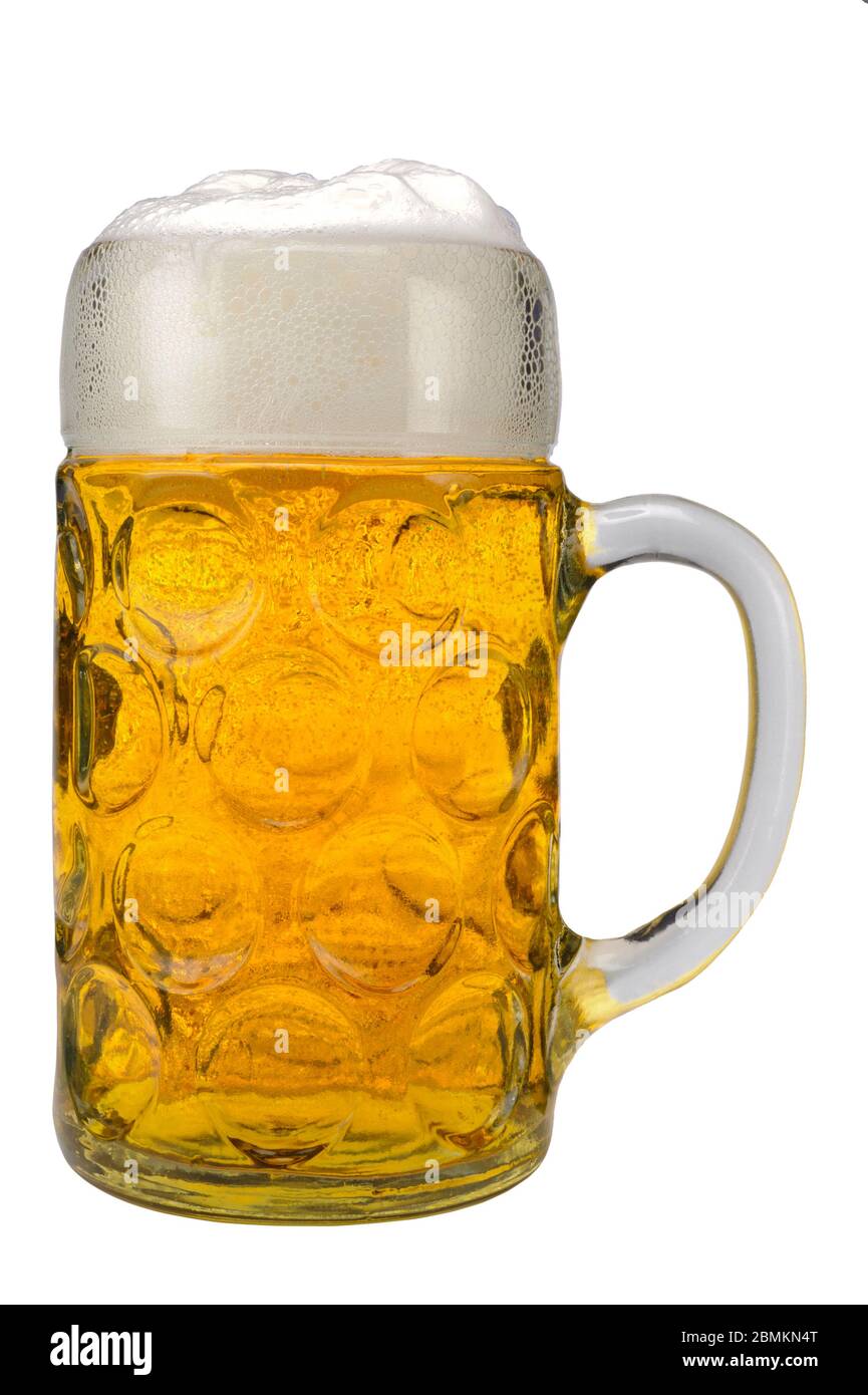 big traditional glass of Bavarian beer at Oktoberfest in Munich Stock Photo
