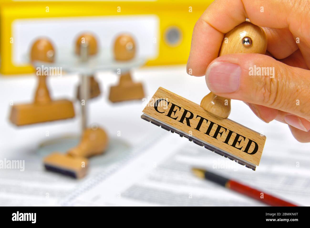 certified  printed on rubber stamp Stock Photo
