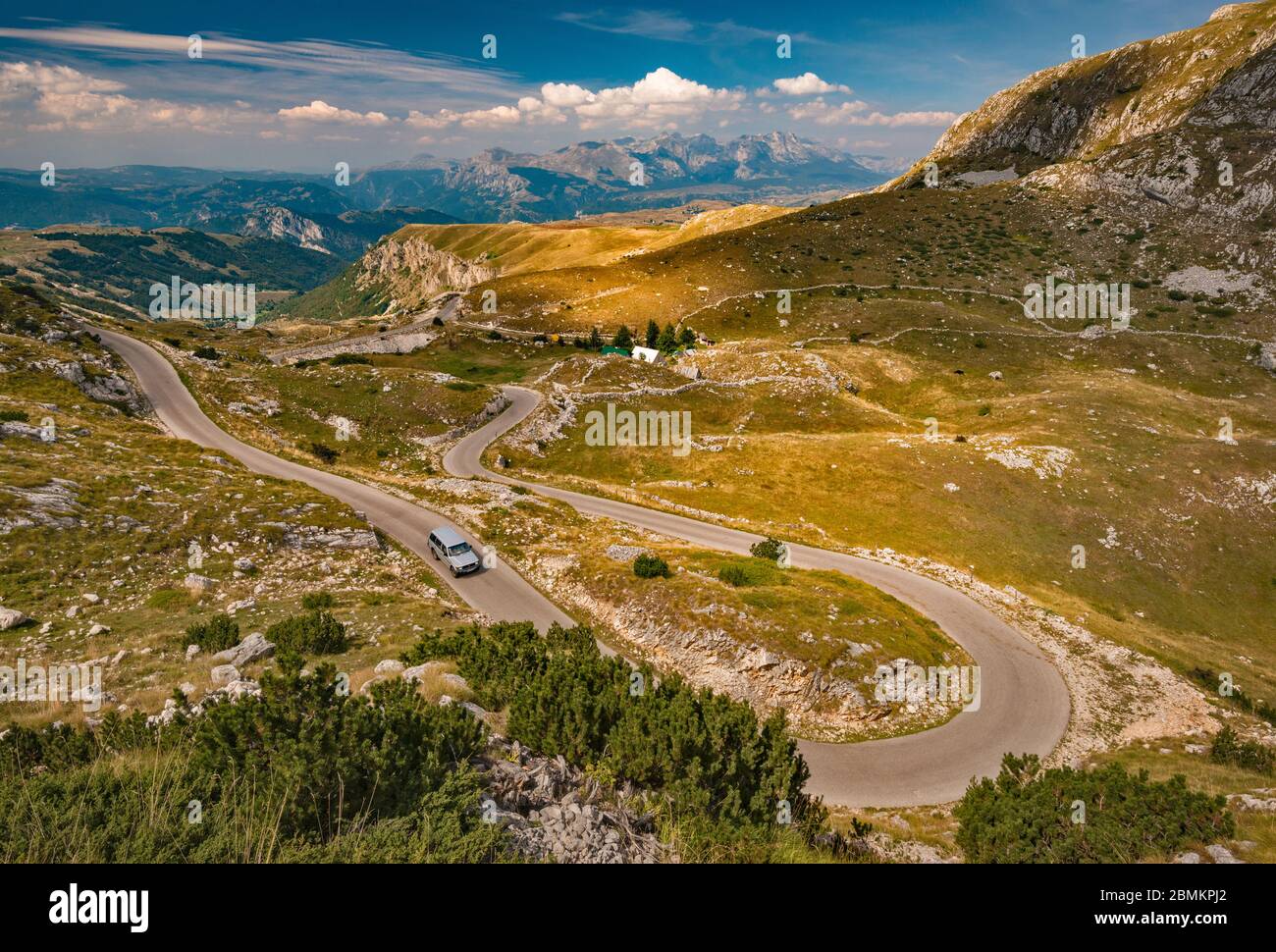 Hairpin bends at road, Piva Plateau near Durmitor National Park, Dinaric Alps, Montenegro, Southeastern Europe Stock Photo