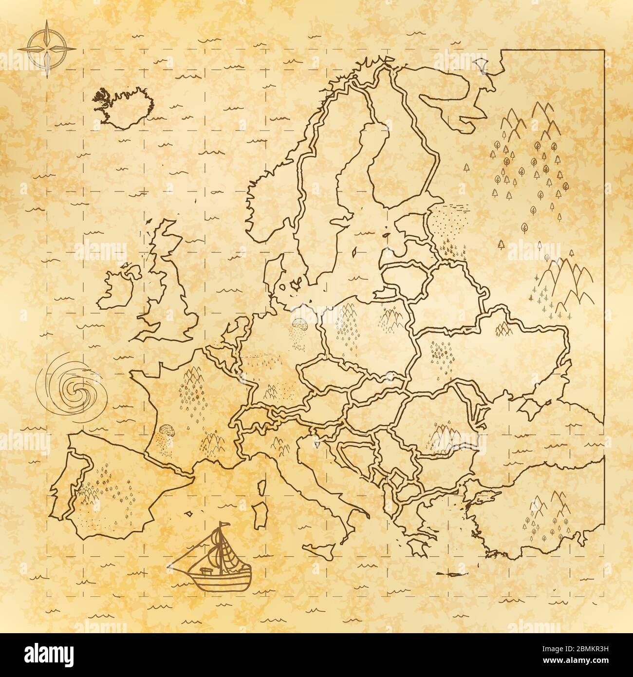 Medieval vintage europe map on old yellow paper Stock Vector Image