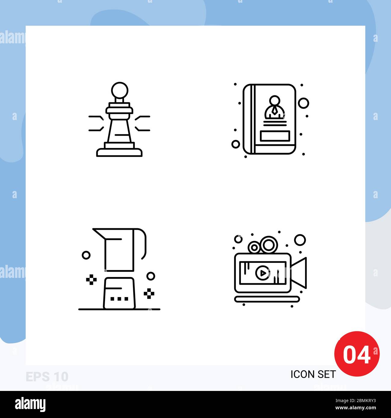 4 Universal Line Signs Symbols of chess, coffee, king, book, maker Editable Vector Design Elements Stock Vector