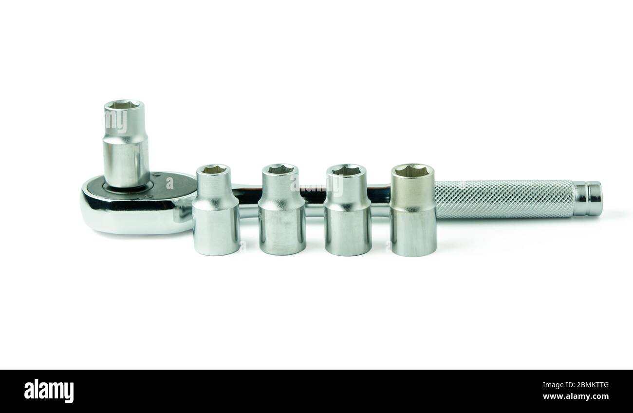 Socket spanner wrenches isolated on white background with clupping path Stock Photo