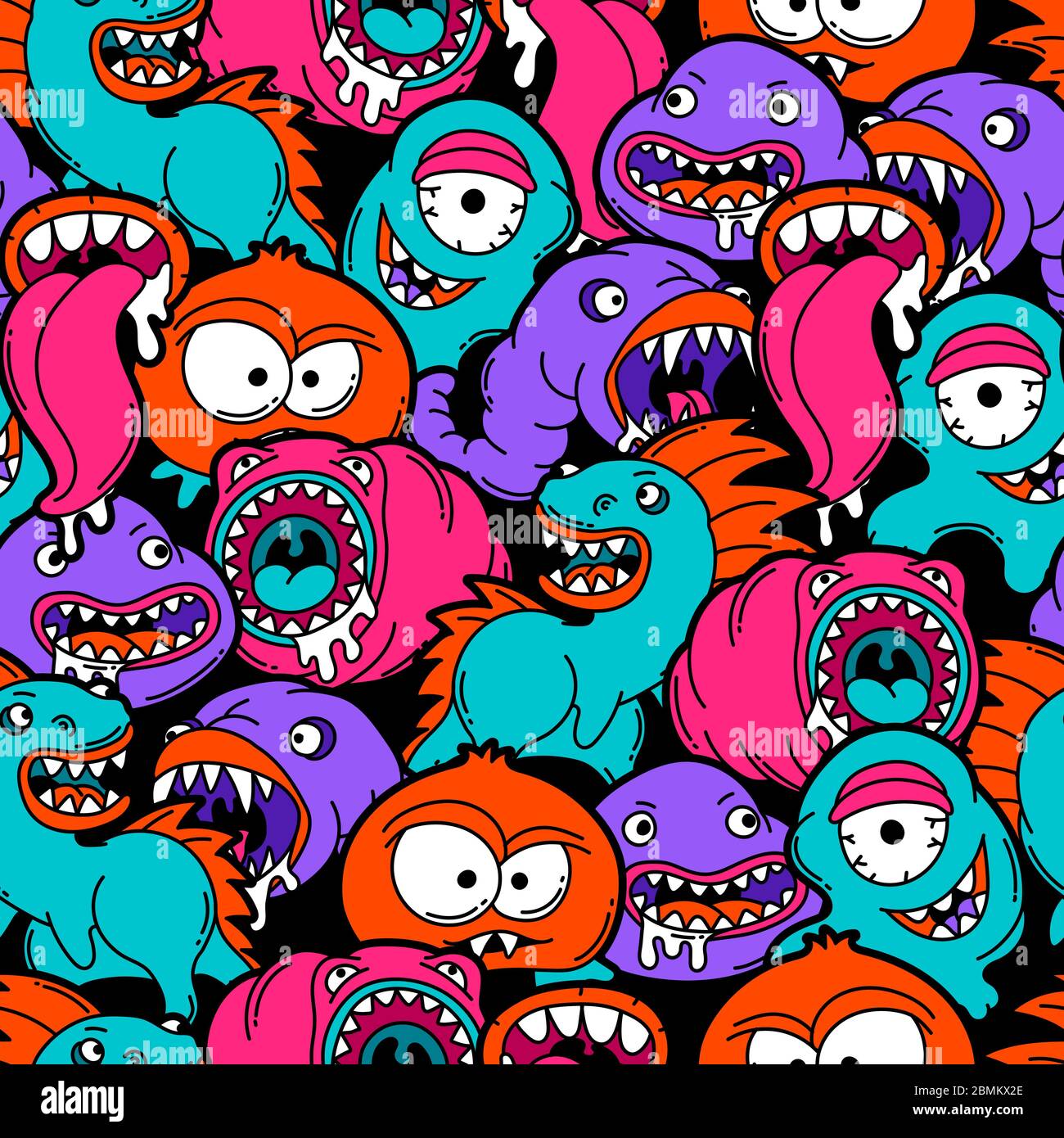 Seamless pattern with cartoon monsters Stock Vector Image & Art - Alamy