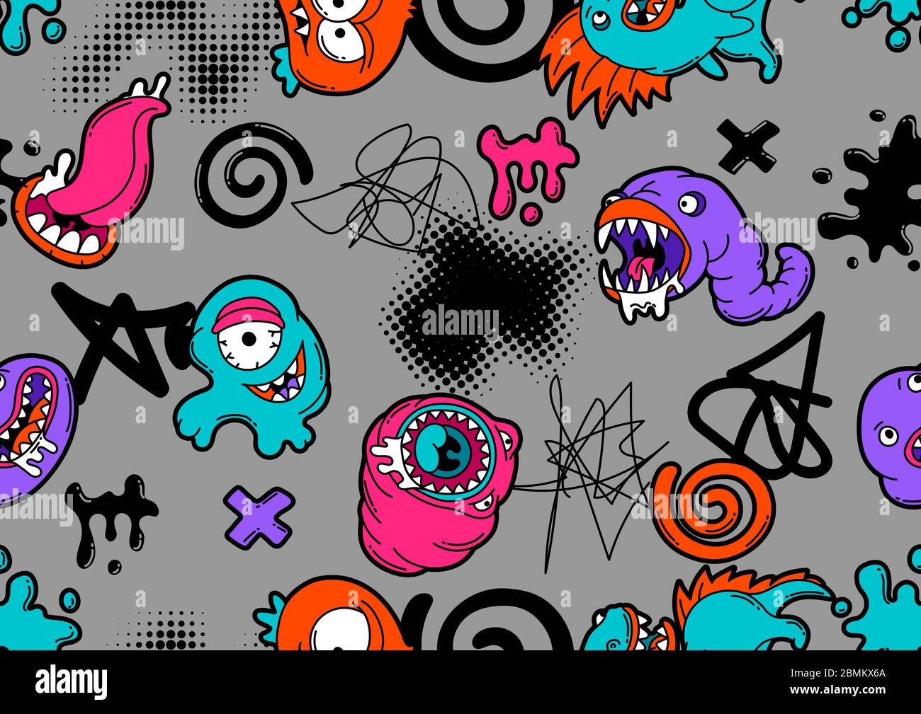 Seamless pattern with cartoon monsters Stock Vector Image & Art - Alamy