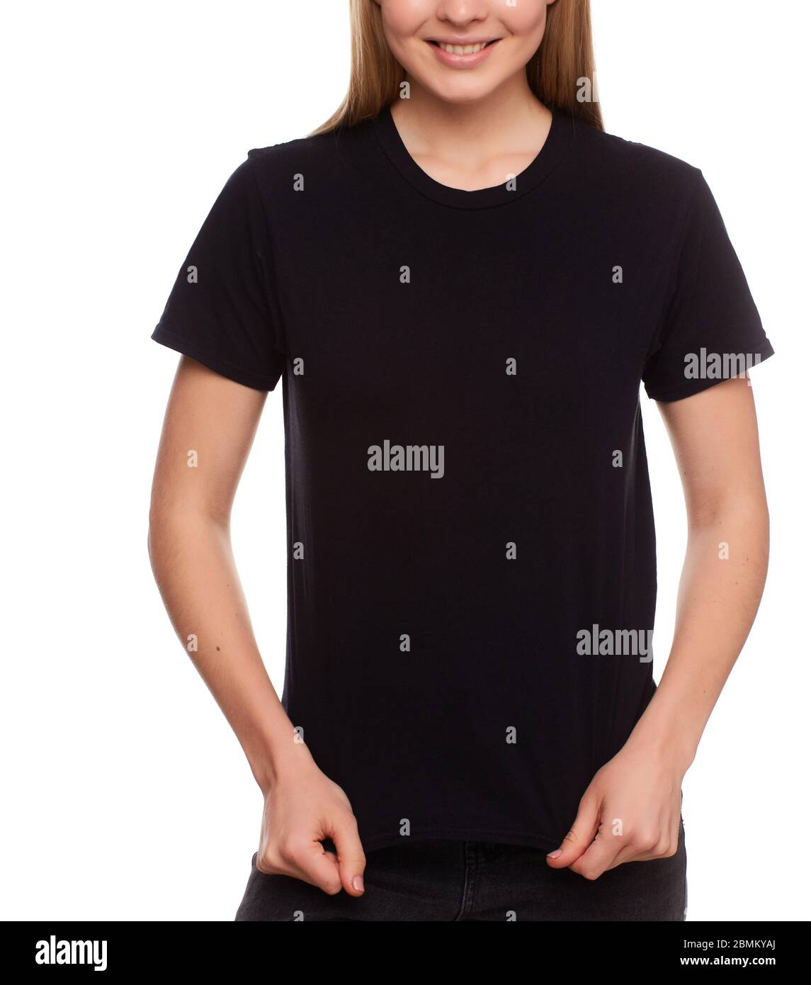 stylish woman wearing black T-shirt 