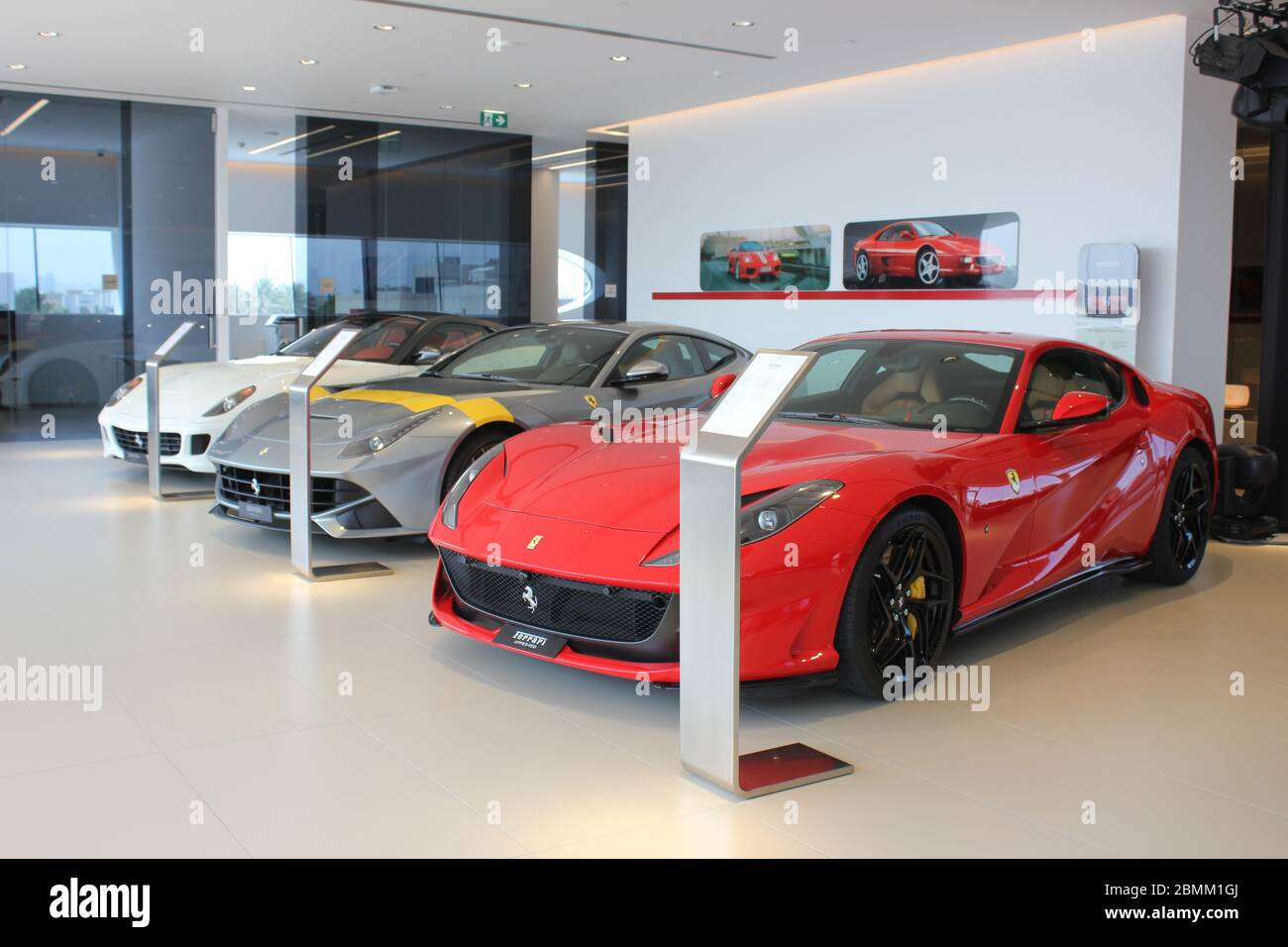 New official Ferrari dealer showroom in Dubai, United Arab Emirates. The bespoke facility is one