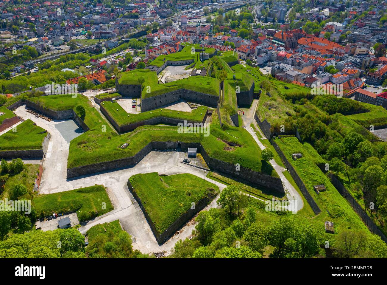 Premium Photo  Aerial view of a medieval castle fortress in the city of  klodzko poland