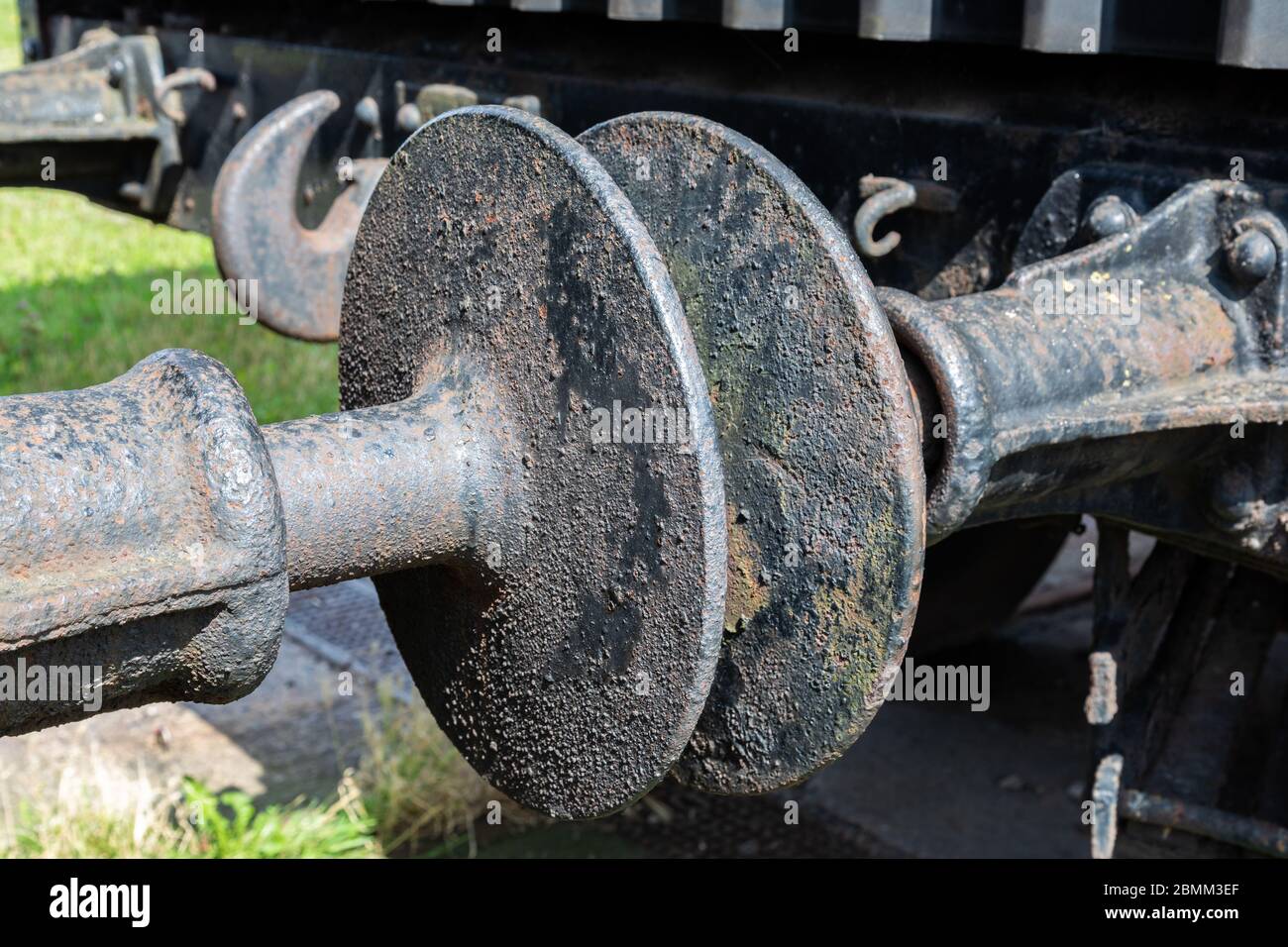 Train buffers on disused carriage in Wallasey Wirral August 2019 Stock Photo