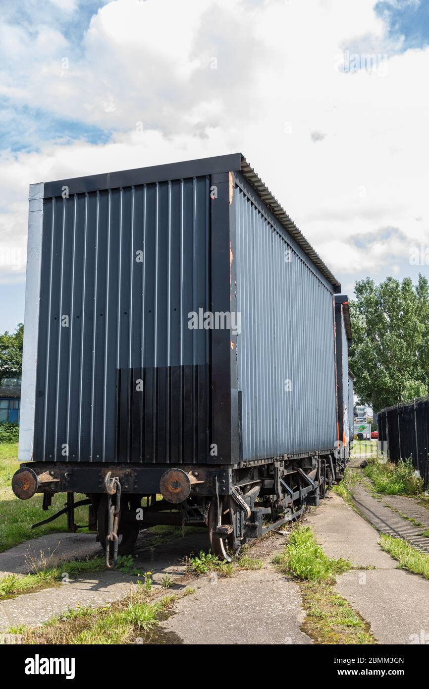 Disused railway carriage and tracks in Wallasey Wirral August 2019 Stock Photo