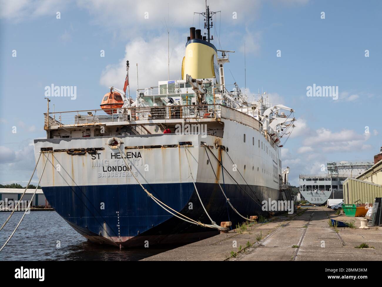 St Helena docked with RFA Fort Rosalie in background inWallasey Wirral August 2019 Stock Photo