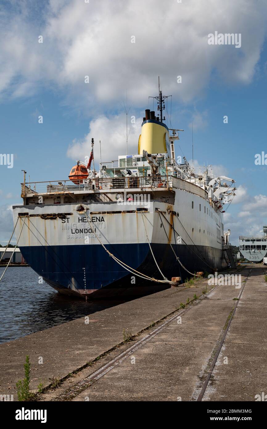 st Helena docked with RFA Fort Rosalie in background inWallasey Wirral August 2019 Stock Photo