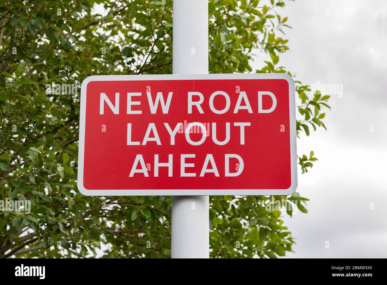 road sign indicating new road layout ahead birkenhead wirral august 2019 Stock Photo