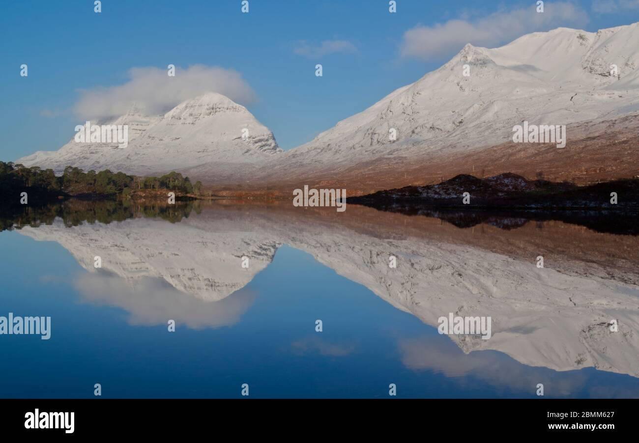 Liathach and Beinn Eighe mountains from Loch Clair, Torridon Stock ...