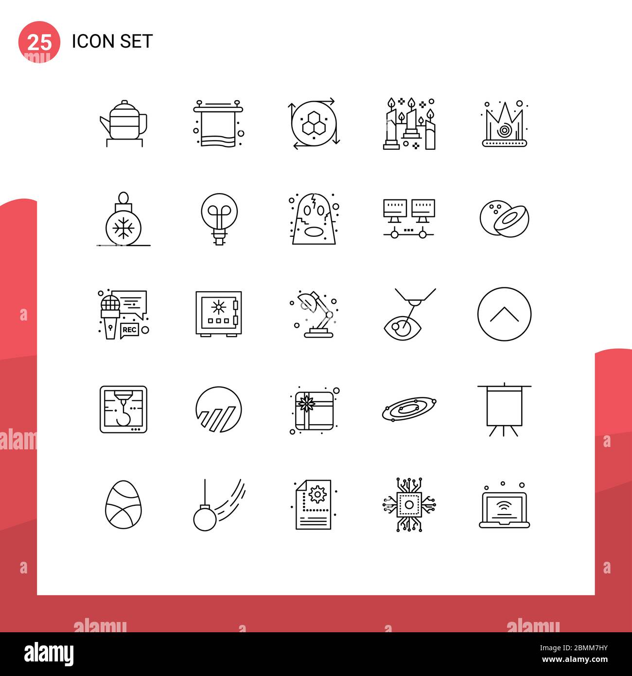 Universal Icon Symbols Group of 25 Modern Lines of crown, light, computer graphics, flame, burning Editable Vector Design Elements Stock Vector