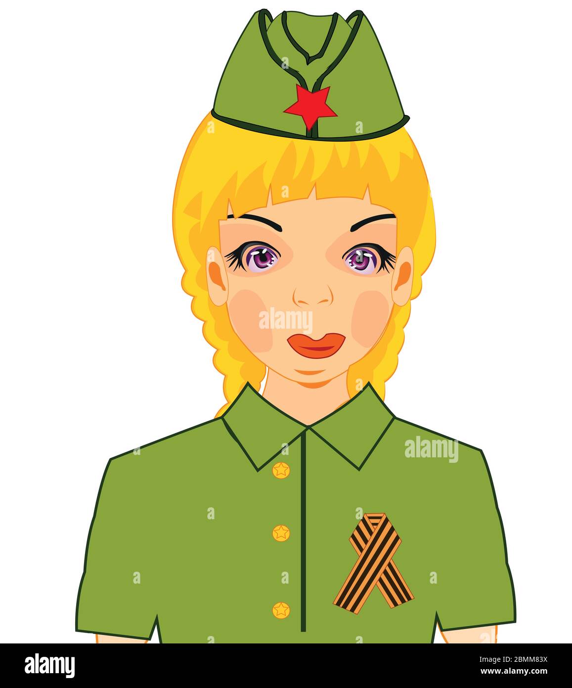 Girl in military form with symbol of the victory George Ribbon Stock Vector