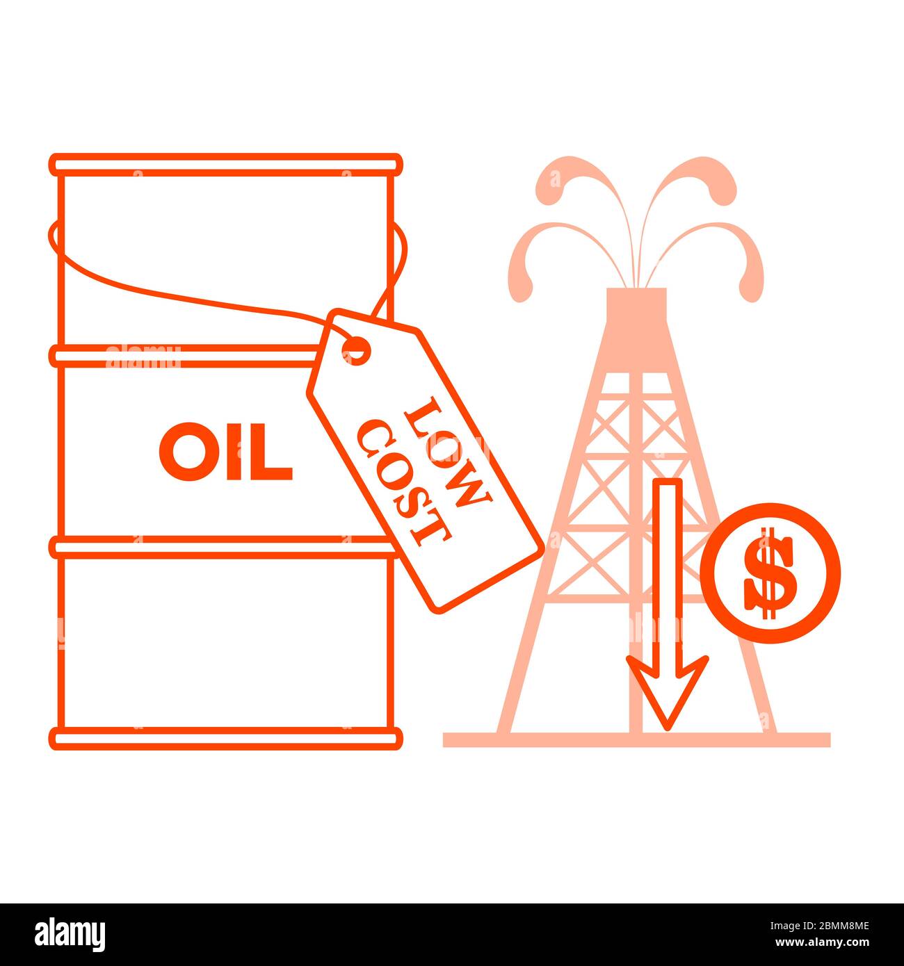 Vector illustration Oil price decrease. Petroleum industry. Economic crisis. Drop prices to