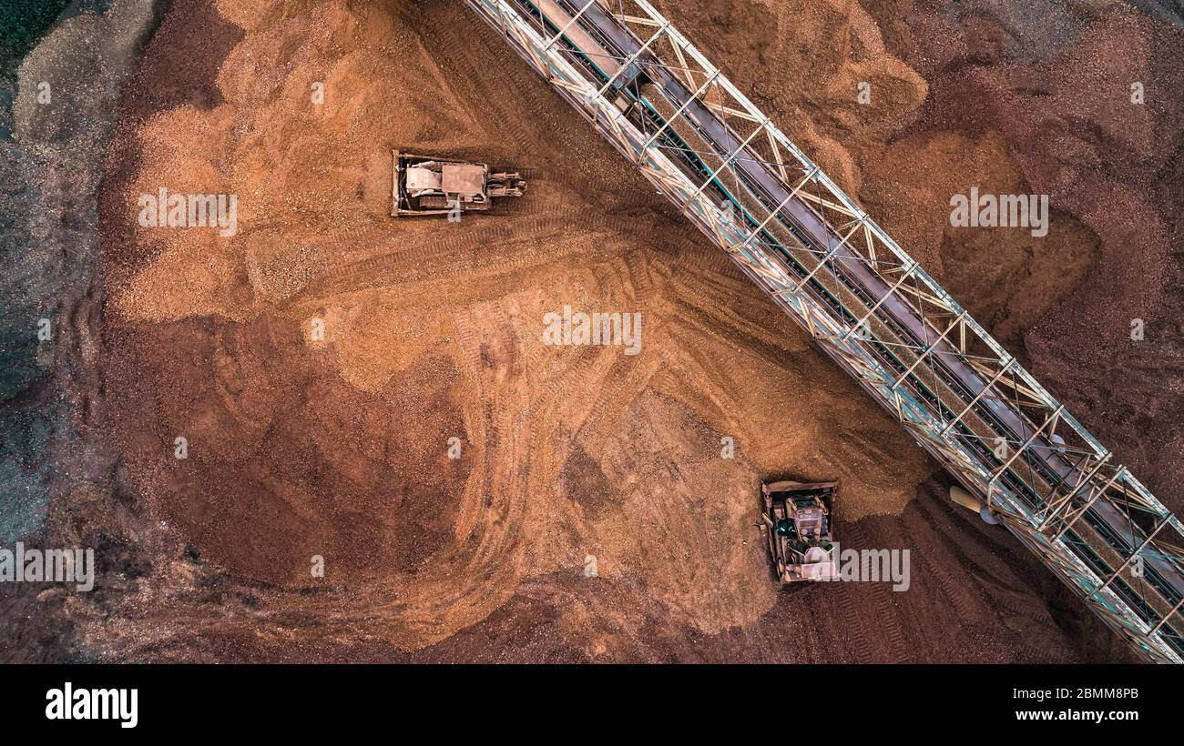 Aerial view over monohydrallite mine field. Sand mine. View from above Stock Photo
