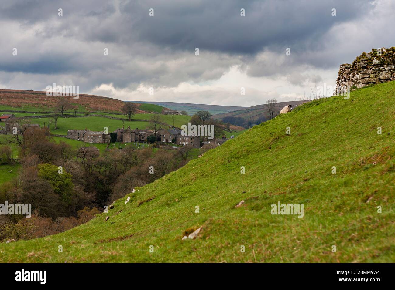 View of Keld from Beldi Hill, Upper Swaledale, North Yorkshire, England, UK Stock Photo