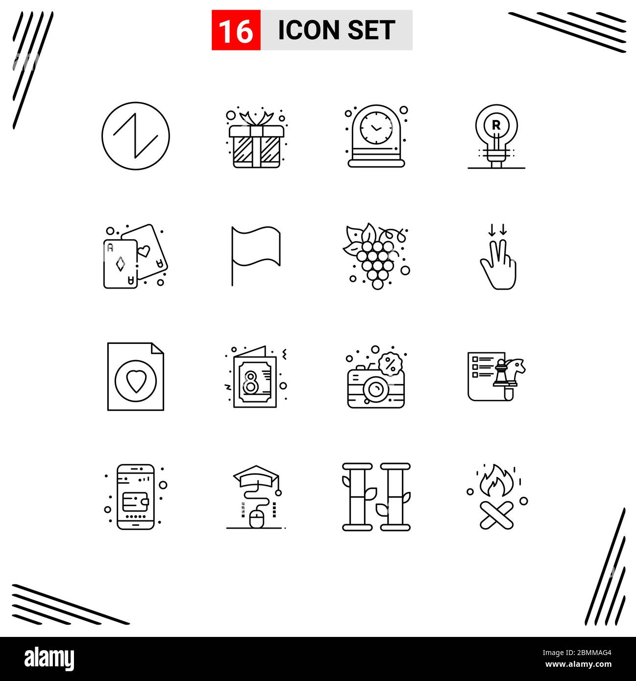 Pictogram Set of 16 Simple Outlines of fun, logo, table, idea, concept