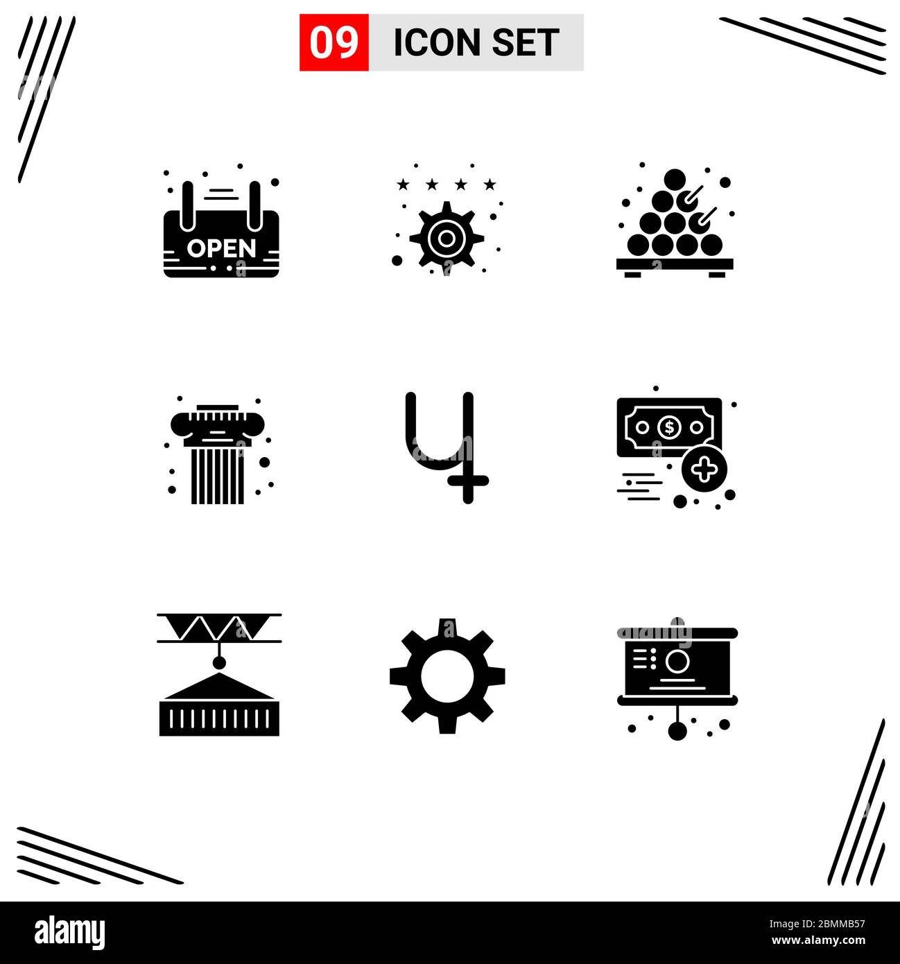 Modern Set of 9 Solid Glyphs Pictograph of crypto, sibcoin, food, greek, cultural Editable Vector Design Elements Stock Vector