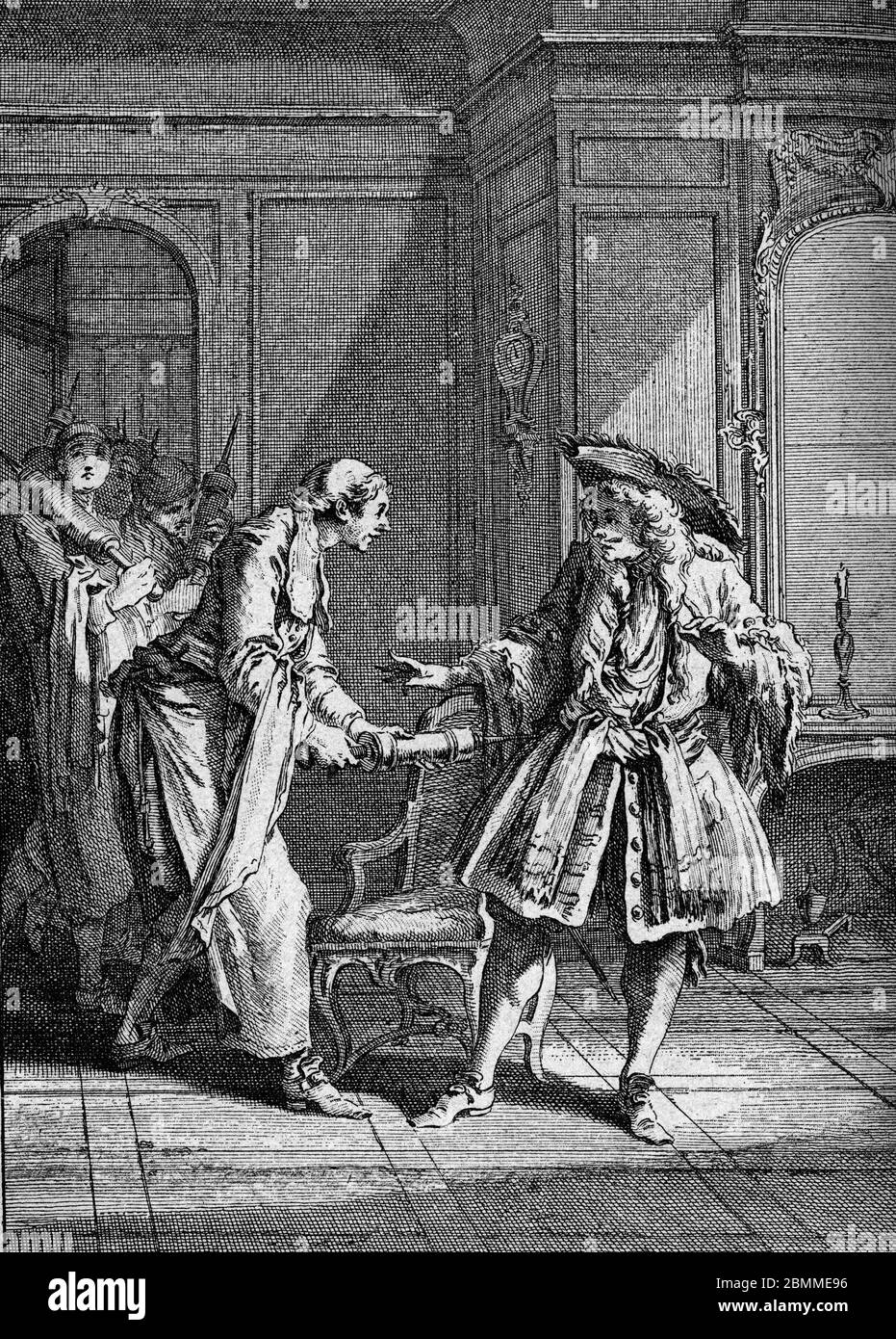 'Monsieur de Pourceaugnac' Gravure tiree de 'Oeuvres' de Jean-Baptiste Poquelin dit Moliere (Jean Baptiste Poquelin, 1622-1673), dramaturge et acteur Stock Photo