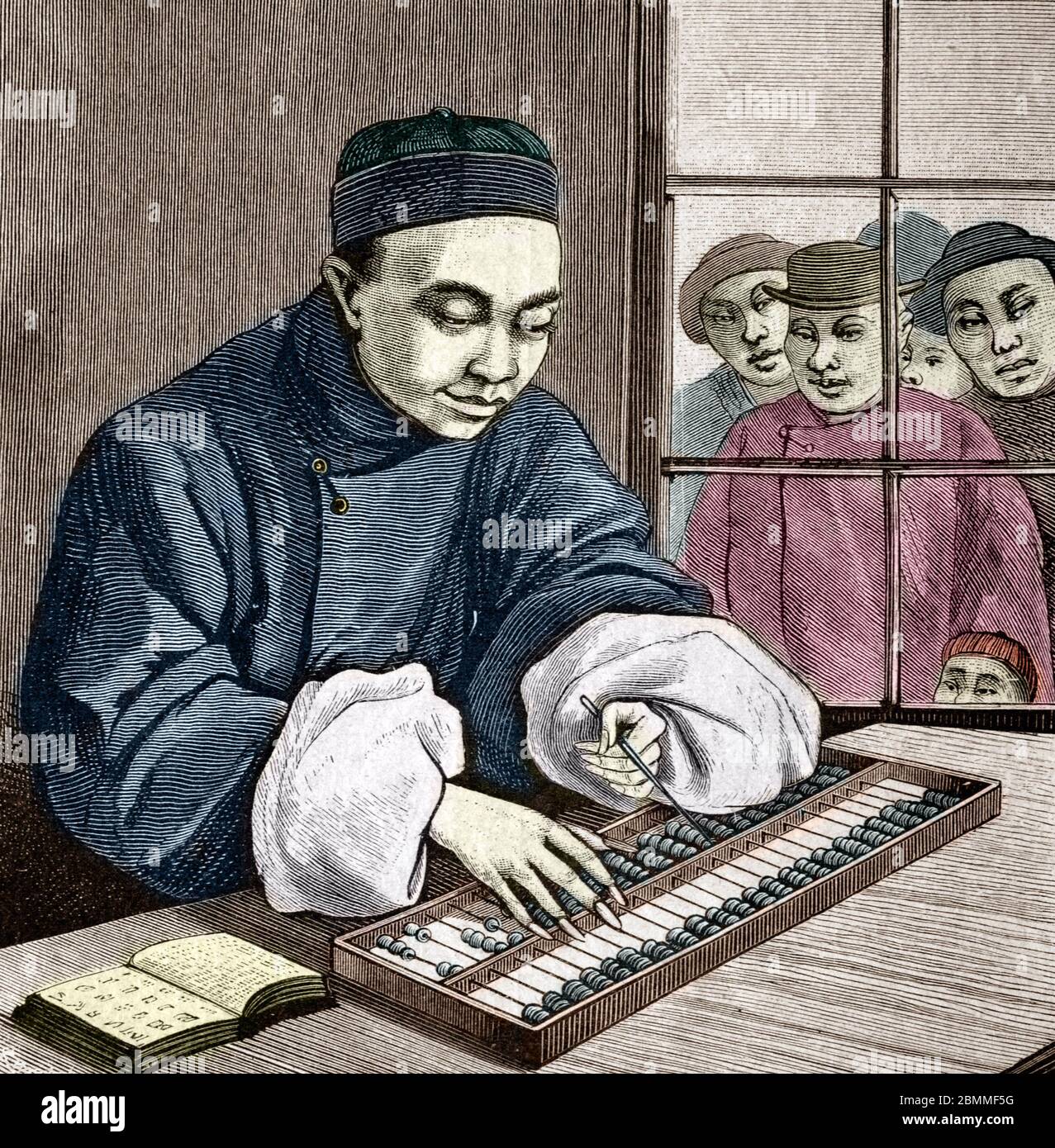 Representation d #39 un marchand chinois utilisant un abaque (boulier) pour Representation d #39 un marchand chinois utilisant un abaque (boulier) pour