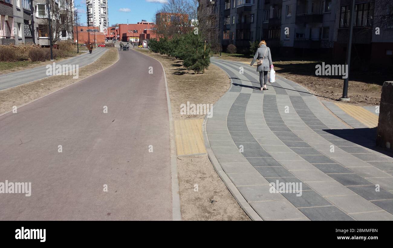 Nice pedestrian and bicycle path in spring Stock Photo