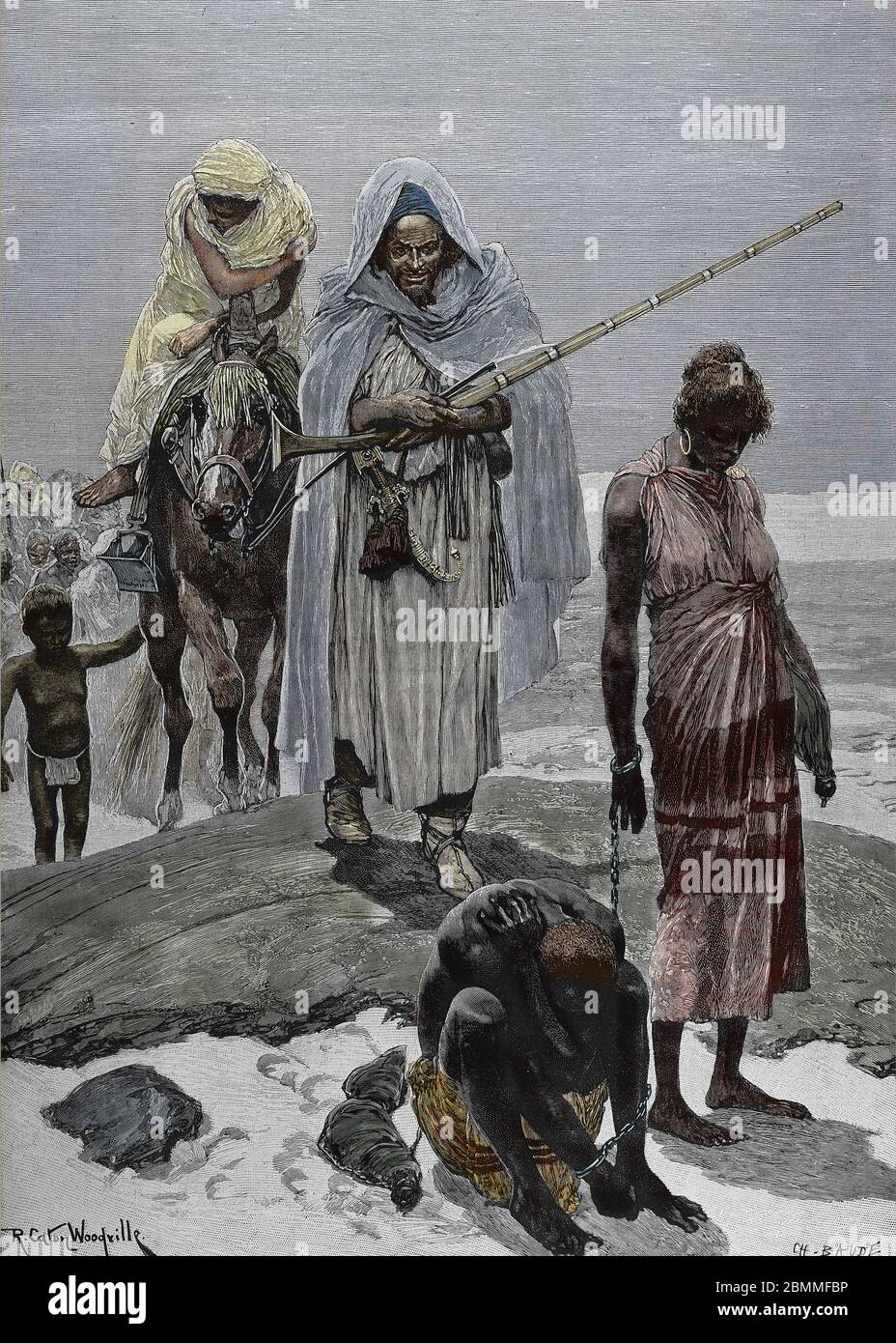 Traite arabe (orientale) : commercants negriers musulmans menant une caravane d'esclaves a travers le desert du Sahara jusqu'a Tombouctou, Mali (Arab Stock Photo