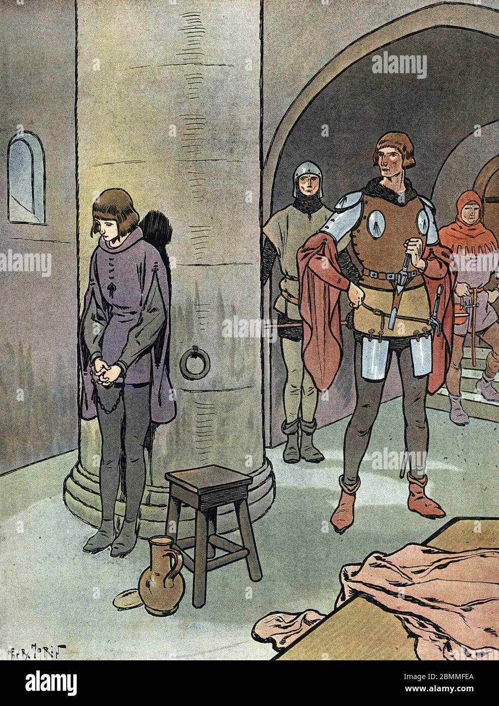 Guerre de cent ans : 'Jeanne d'Arc (1412-1431) prisonniere au chateau de Beaulieu pres de Compiegne, 1430' (War of Hundred years : Joan of Arc prisone Stock Photo