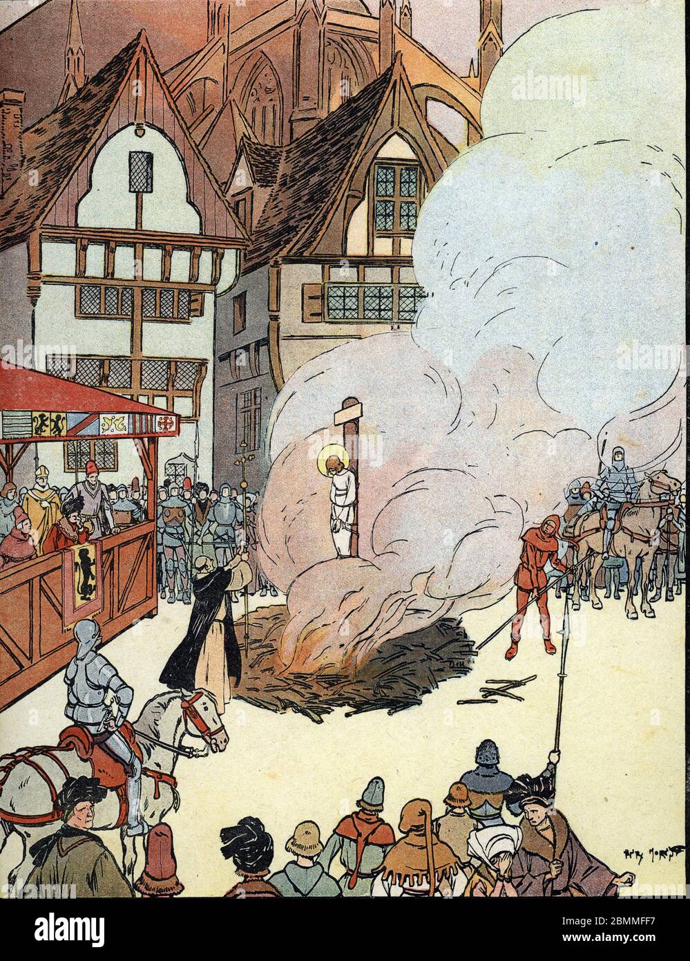 Guerre de cent ans : 'Jeanne d'Arc (1412-1431) faussement accusee de sorcellerie est brulee vive a Rouen le 30/05/1431' (War of Hundred years : Joan o Stock Photo