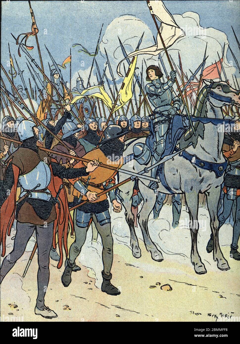 Guerre de cent ans : 'La jeune Jeanne d'Arc (1412-1431) mene son armee contre les anglais assiegeant Orleans, 1429'  (War of Hundred years : the young Stock Photo
