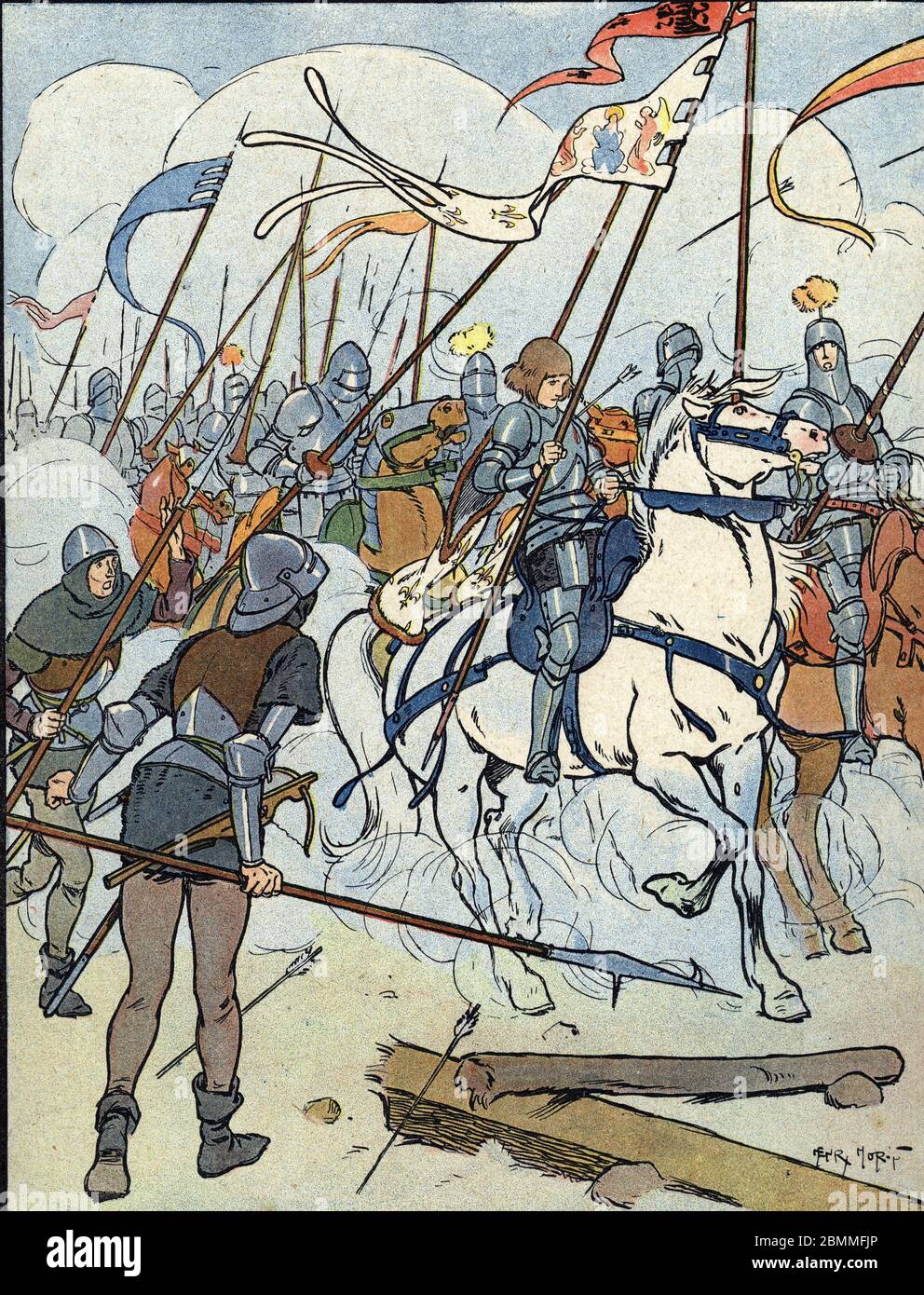 Guerre de cent ans : 'La jeune Jeanne d'Arc (1412-1431) blessee par les anglais assiegeant Orleans, 1429'  (War of Hundred years : the young Joan of A Stock Photo