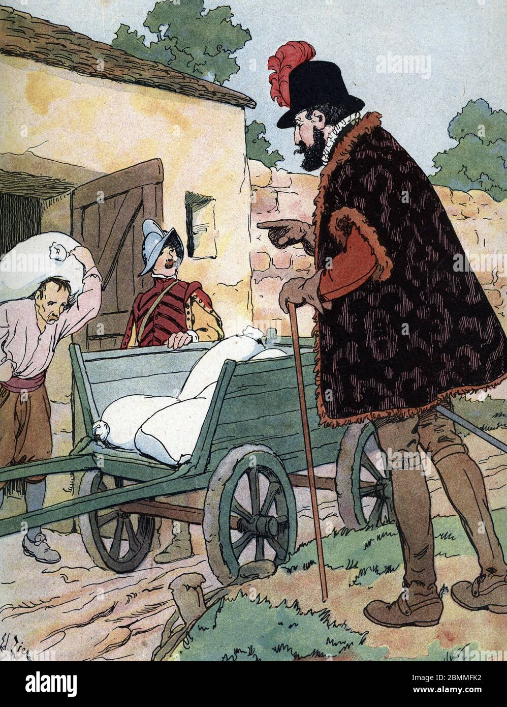 'Le roi de France Henri IV (1553-1610) faisant secretement passer des sacs de farine pour ravitailler la population parisienne affamee lors du siege d Stock Photo