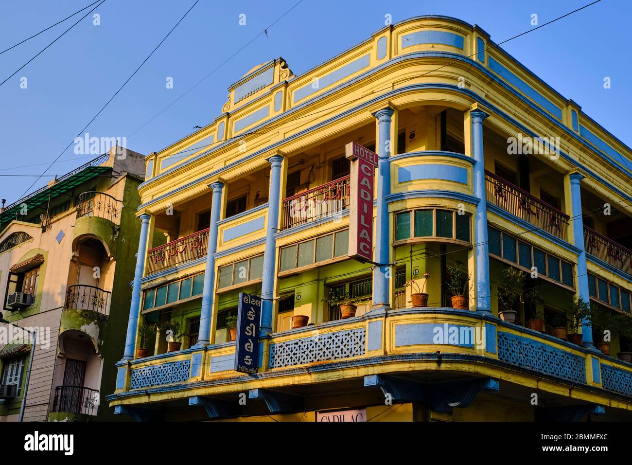 India, Gujarat, Ahmedabad, Unesco World Heritage city, old city, Cadillac hotel, art-deco building Stock Photo