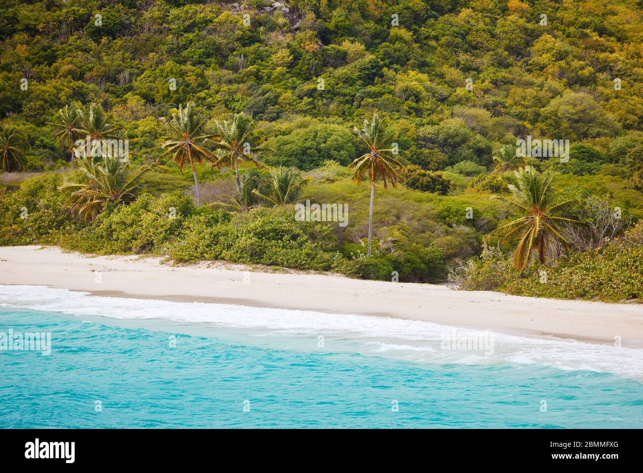 The pristine and hard to reach beach in the Rendezvous Bay in Antigua. Stock Photo
