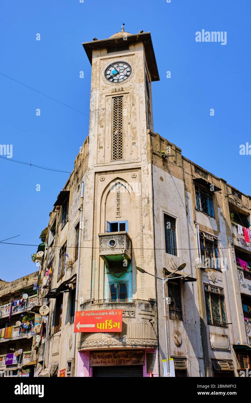 India, Gujarat, Ahmedabad, Unesco World Heritage city, old city, art-deco building Stock Photo