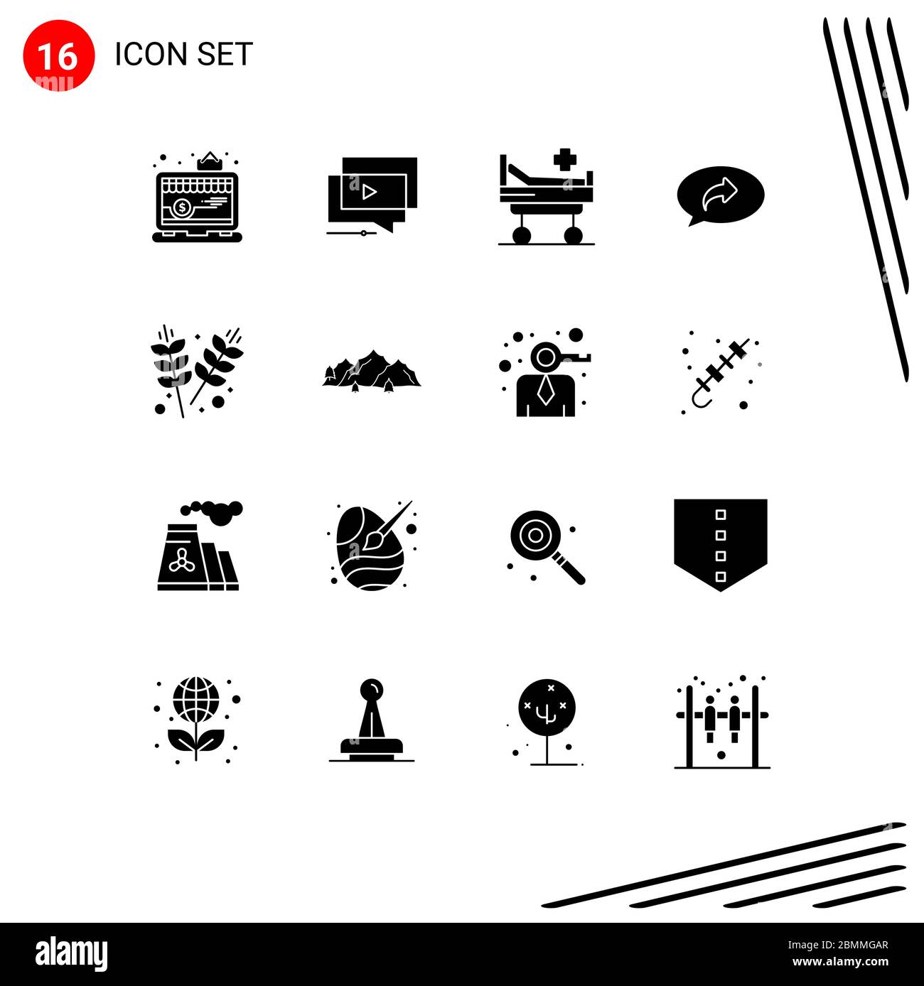 Pictogram Set of 16 Simple Solid Glyphs of farming, right, presentation, arrow, basic Editable Vector Design Elements Stock Vector
