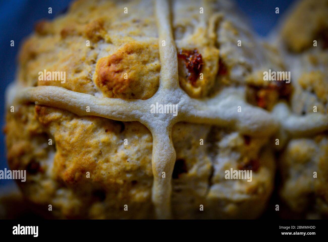 Home Made Easter Hot Cross Fruit Buns Stock Photo