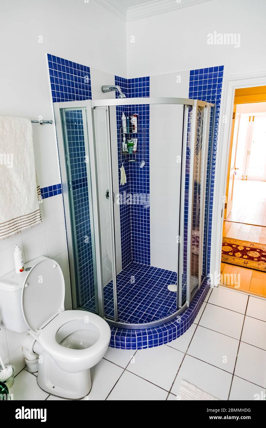 Cape Town, South Africa February 6, 2020 Inside interior of empty bathroom and toilet in up