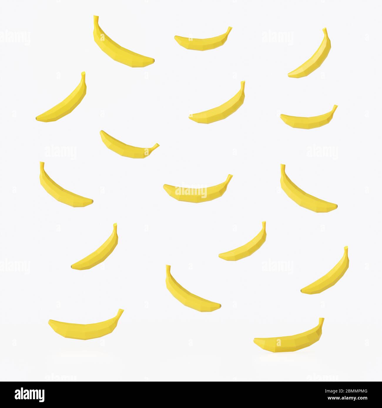 Yellow banana fruits 3d pattern illustration render with isolate on white background. Stock Photo