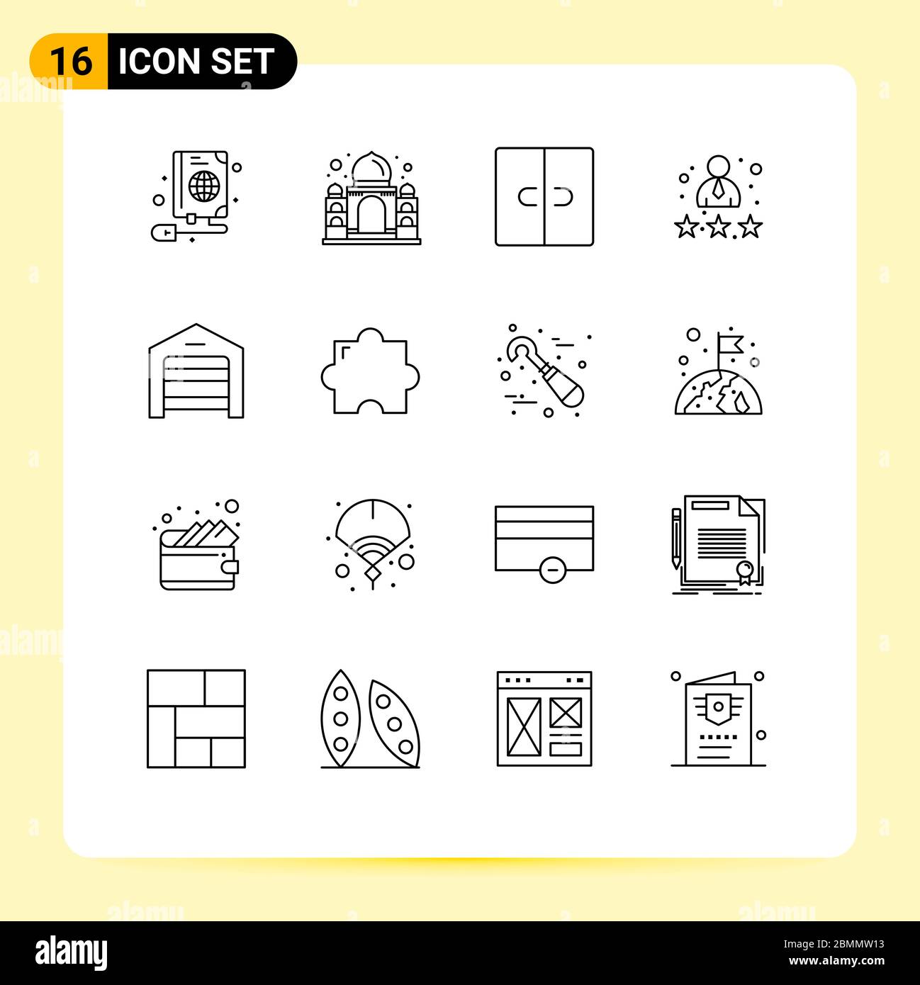 Group of 16 Outlines Signs and Symbols for ecommerce, rating, closet, rate, employee Editable Vector Design Elements Stock Vector