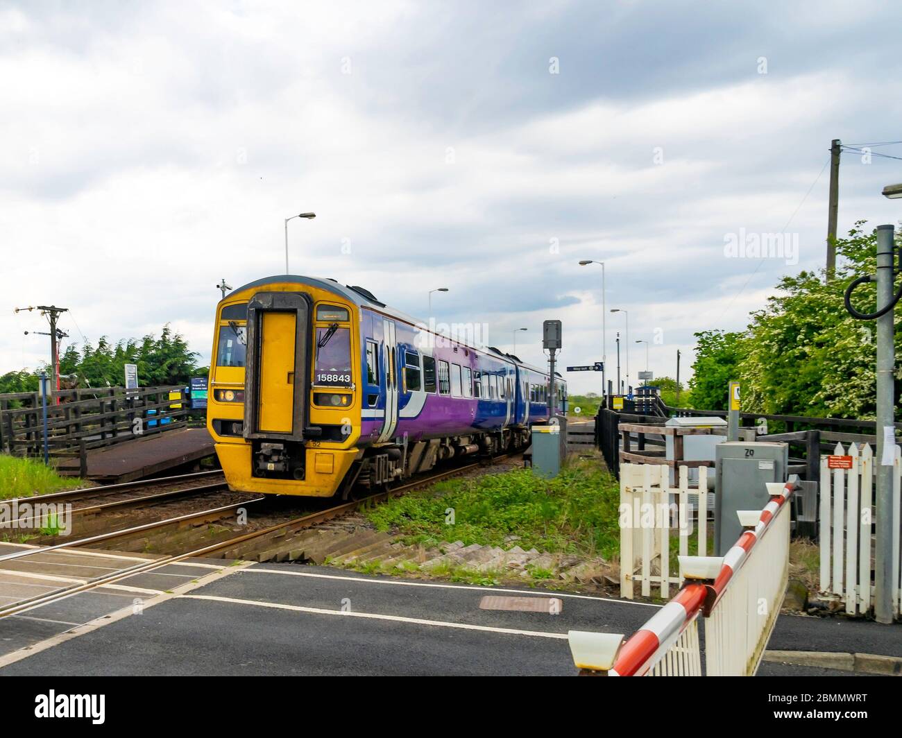 Northern Rail train 158843 leaving Longbeck on its way to Marske and Saltburn .  This is a refurbished Class 158 train replacing the previous Pacers. Stock Photo