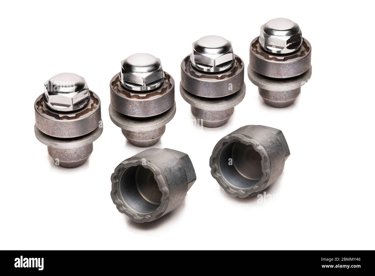 car lock nuts, wheel nut that protect the wheels from theft. closeup