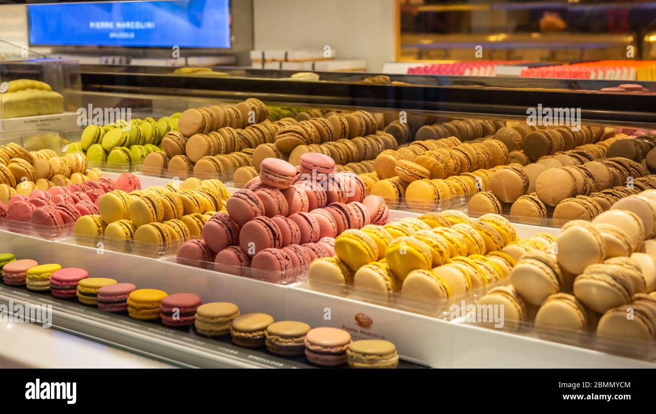 Pierre Marcolini a luxury Belgian chocolate shop Les Galeries Royales Saint-Hubert during the Christmas festivity – interior of the shop - Brussels, B Stock Photo