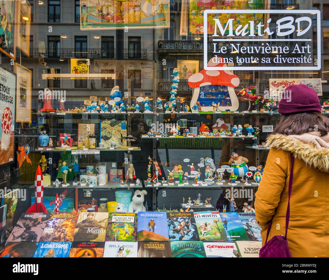 Multi -BD Belgian comic book store in Brussels city (122-124 bd Anspach) - Brussels, Belgium - 1 january 2020 Stock Photo