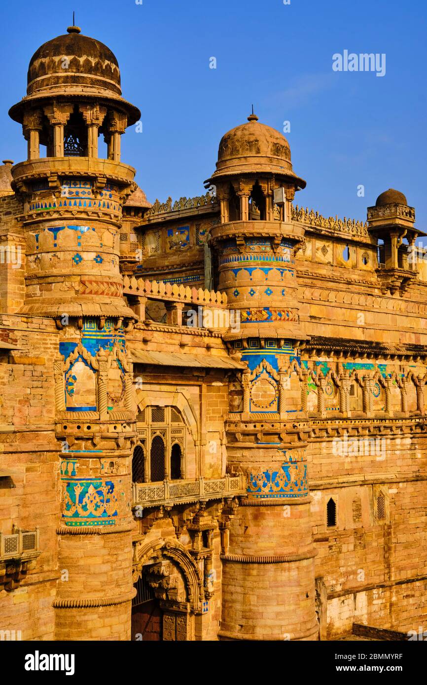 India, Madhya Pradesh state, Gwalior, Fort Palace of Man Singh Stock Photo