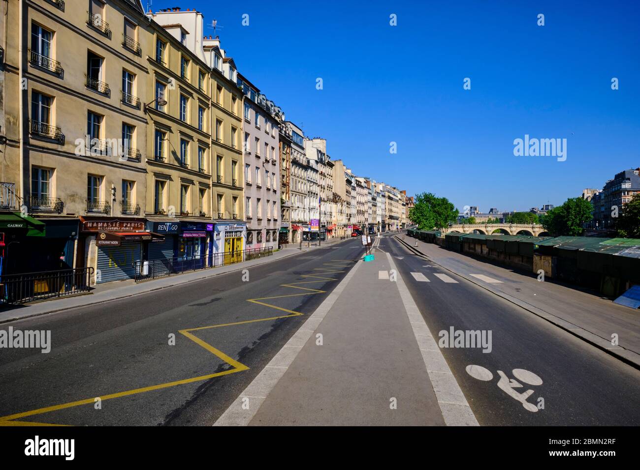 France, Paris, the quai des Grands Augustins during the lockdown of Covid 19 Stock Photo